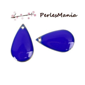 sequins médaillons émaillés biface GOUTTE 21 par 13mm BLEU ROI base doré
