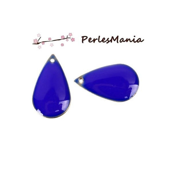 sequins médaillons émaillés biface GOUTTE 21 par 13mm BLEU ROI base doré