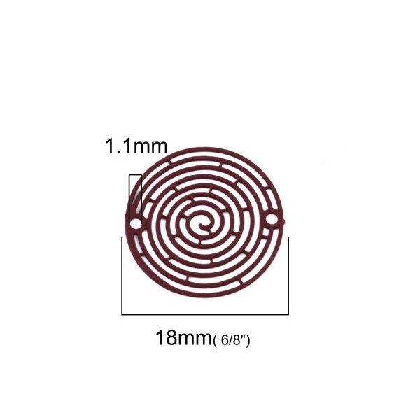 PS110204938 PAX de 10 Estampes pendentif connecteur filigrane Spirale 18mm métal couleur Bordeaux