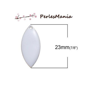 Sequins Médaillons Résine Émaillée Biface Navettes 23mm Blanc sur Base Métal Doré