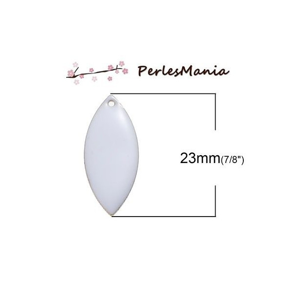 Sequins Médaillons Résine Émaillée Biface Navettes 23mm Blanc sur Base Métal Doré