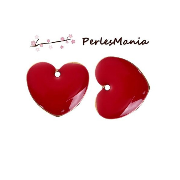 Sequins, médaillons émaillés biface, COEUR ROUGE, base doré