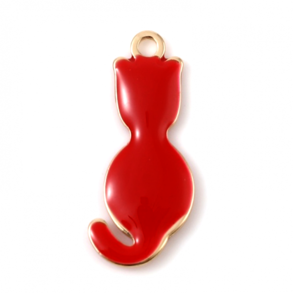 pendentifs Chat Rouge style emaillé 18 mm metal couleur Doré