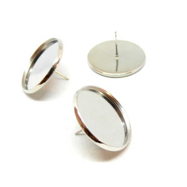 Lot de 4 ou 10 Supports de Boucle d'oreille puce 23mm Laiton couleur Argent Platine