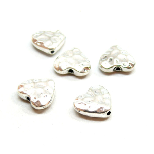 PS11738895 – Lot de 2 ou 4 Perles Intercalaires Cœur Martelé 12mm – Métal Argent Antique