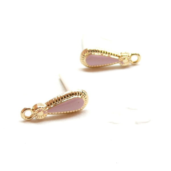 Supports Boucle d'Oreille Puce Goutte Émaillée Rose Doré avec Attache