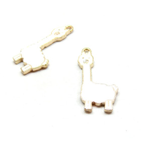 PS110101073 – Lot de 2 ou 5 Pendentifs Lama Blanc Émaillé 32mm – Métal Doré