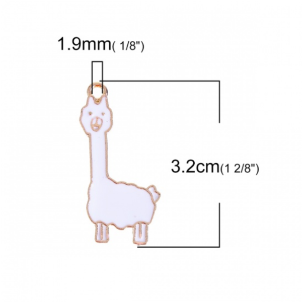 PS110101073 – Lot de 2 ou 5 Pendentifs Lama Blanc Émaillé 32mm – Métal Doré