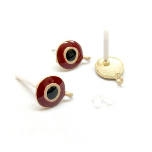 Boucles d'oreille puce style emaille 12 mm avec attache métal couleur Dore ( vendu avec embout plastique )