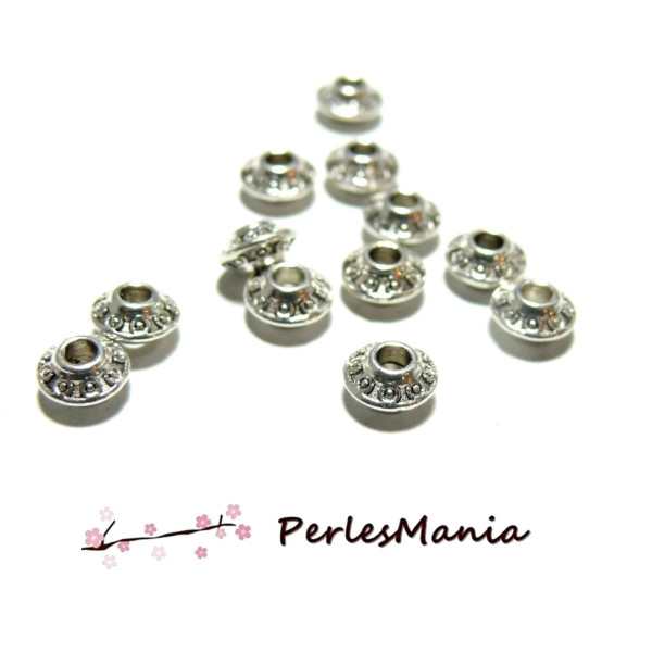 Perles intercalaire TOUPIE ETHNIQUE 6.5mm métal coloris Argent Antique DIY pour création de bijoux