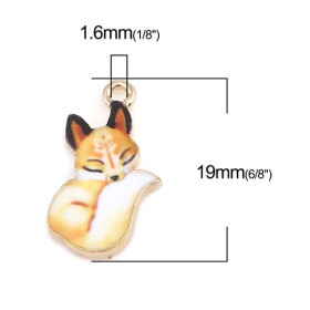 Pendentifs breloques Petit Renard Emaillé 19 mm métal Doré