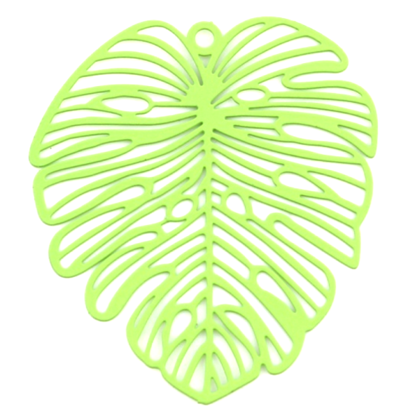 PS11708858 – Lot de 1 ou 2 Estampes pendentif filigrane Feuille exotique Monsterra 49mm Vert Clair