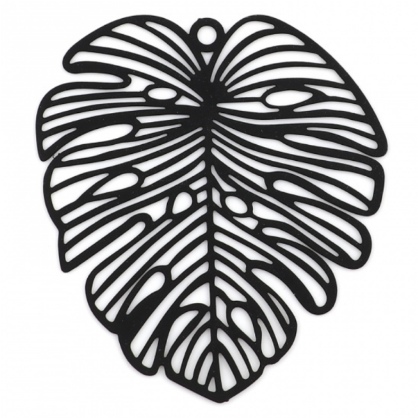 PS11708864 – Lot de 1 ou 2 Estampes Pendentif Filigrane Feuille Exotique Monsterra 49mm Noir