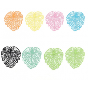 PS11708860 – Lot de 2 Estampes pendentif filigrane Feuille exotique Monstera 49mm Bleu Turquoise