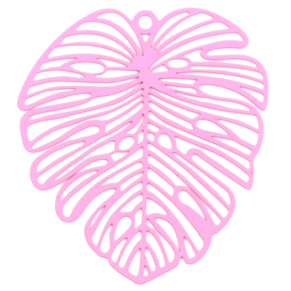 Estampes Pendentif Filigrane Feuille Exotique Monsterra 49mm Rose