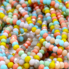 Perles Rondelles à facettes en verre 3 par 2.5mm multicolores coloris Pastel