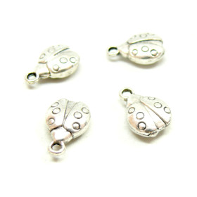 pendentifs, breloques Coccinelles 14mm métal couleur Argent Antique