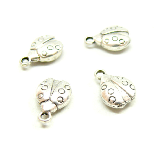 pendentifs, breloques Coccinelles 14mm métal couleur Argent Antique