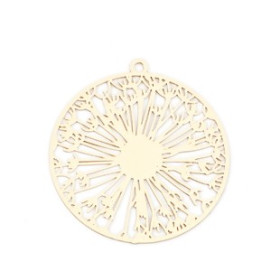 Estampes - pendentif -  Pissenlit dans Cercle 32mm - métal couleur Doré