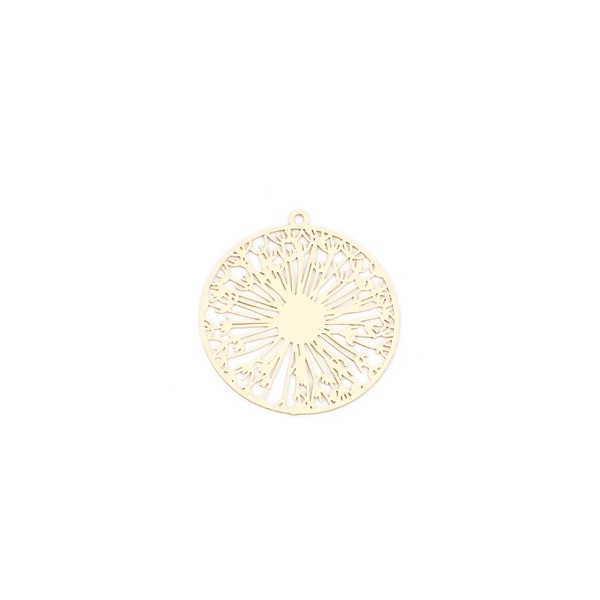 Estampes - pendentif -  Pissenlit dans Cercle 32mm - métal couleur Doré
