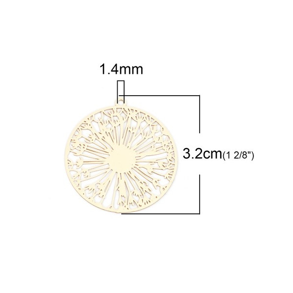 Estampes Pendentif Pissenlit dans Cercle 32mm – Métal Doré