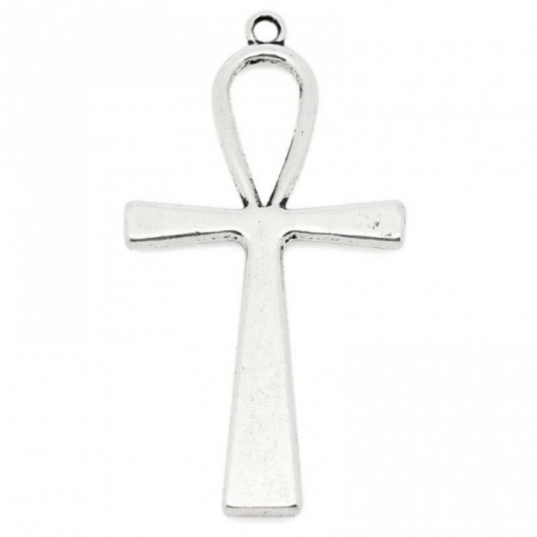 PS1128386 – Lot de 2 ou 4 Pendentifs Croix Égyptienne Ankh 56mm – Métal Couleur Argent Antique