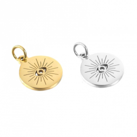Pendentif - Œil de la protection avec anneau- 12 mm - Doré en Acier Inoxydable 304 - pour bijoux raffinés