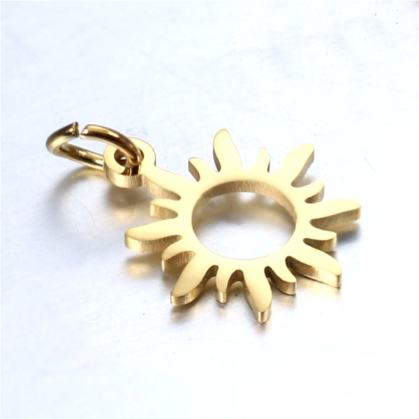 Pendentif - Soleil avec anneau- 12 mm - Doré en Acier Inoxydable 304 - pour bijoux raffinés