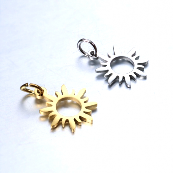 Pendentif - Soleil avec anneau- 12 mm - Doré en Acier Inoxydable 304 - pour bijoux raffinés