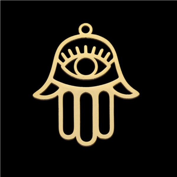 PS11760742 – Lot de 1 Pendentif Khamasa Main de Fatima 28mm – Acier Inoxydable 304 Doré