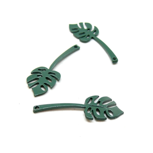 Pendentifs Métal Biface Feuille Philodendron Montserrat Vert
