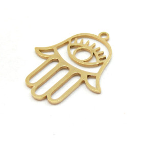 Pendentif - Khamasa, Main de Fatima - 28 mm - Doré en Acier Inoxydable 304 - pour bijoux raffinés