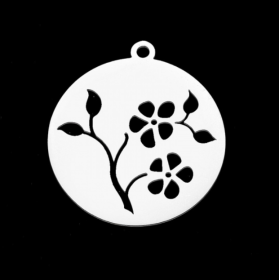 PS117607253 – Lot de 1 Pendentif Médaillon Fleurs sur Branche 27.5x25mm – Acier Inoxydable 304 Argenté