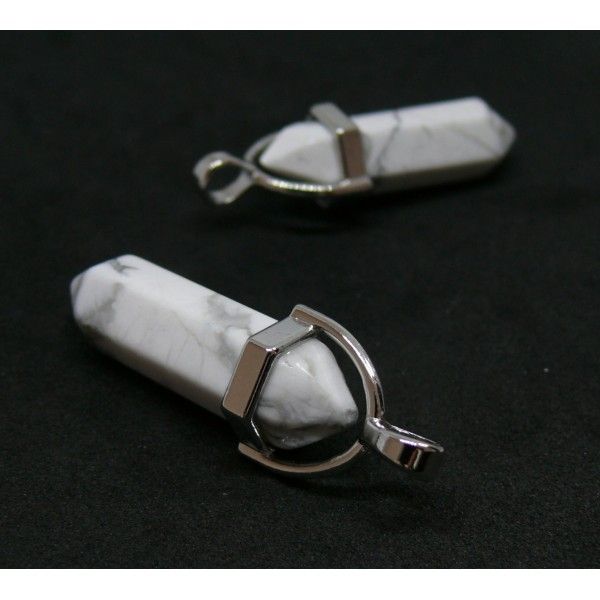 BU11151110163149 PAX 1 pendentif pendule Howlite Blanc Marbré, Yoga Healing 41mm, métal coloris Argent