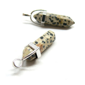 BU11190612162815 – Lot de 1 Pendentif Pendule Jaspe Dalmatien 41mm – Yoga Healing – Métal Argenté