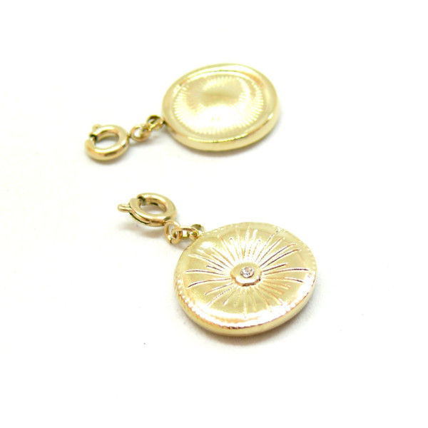 PS11830407 – Lot de 1 Pendentif Rond avec Mousqueton & Rhinestone 17mm – Acier Inoxydable 304 Doré
