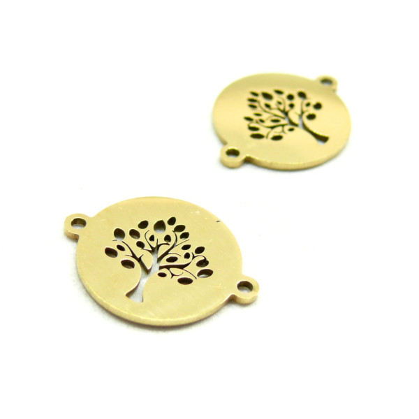 Pendentifs,  Connecteur Arbre dans médaillon 16 mm Acier Inoxydable coloris Doré