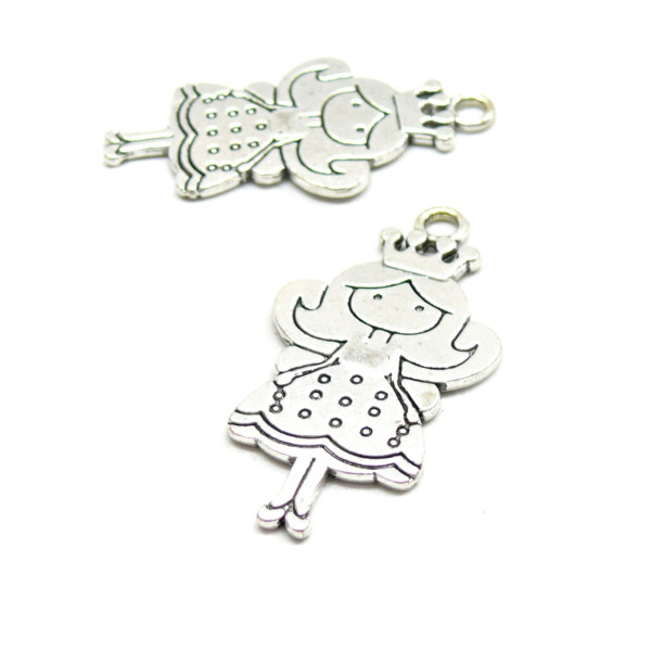 Pendentifs Breloques Grande Princesse 48mm – Métal Argent Antique