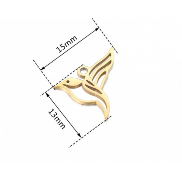 Pendentif - Oiseau Colibri 15mm - Doré en Acier Inoxydable 304 - pour bijoux raffinés