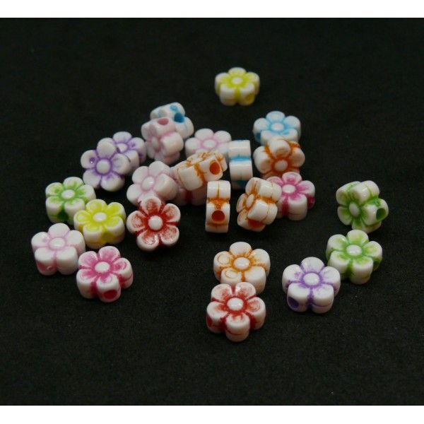 perles intercalaires Fleurs 9 mm acrylique multicolores