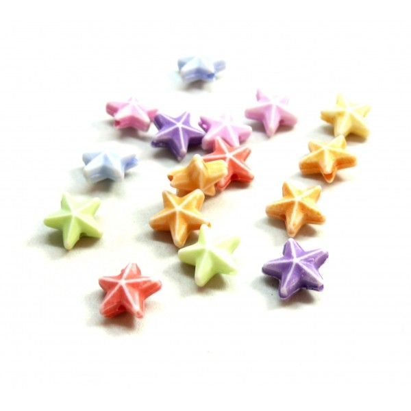 perles intercalaires Étoiles 10mm acrylique multicolores