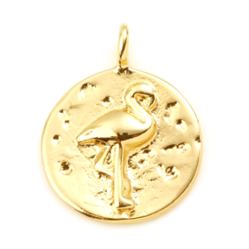 PS11833915 – Lot de 1 Pendentif Médaillon Flamant Rose 14mm – Cuivre Doré à l'Or Fin 18KT