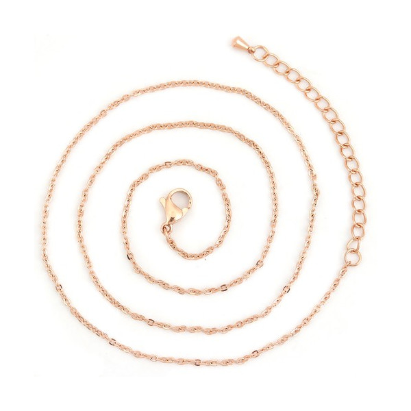 Collier Tour de cou 41 cm - maille 2 par 1.5 mm - Acier Inoxydable 304 - coloris Or Rose