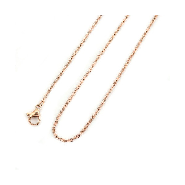 Collier Tour de cou 41 cm - maille 2 par 1.5 mm - Acier Inoxydable 304 - coloris Or Rose