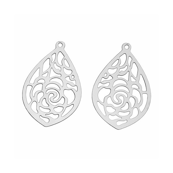 PS1156947 – Lot de 5 ou 10 Estampes Filigrane Goutte Larme Travaillée 23mm – Acier Inoxydable 304 Argenté