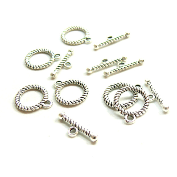PS1185241 – Lot de 10 Sets Fermoirs T Toggle Style Ethnique 18mm – Métal Argent Antique