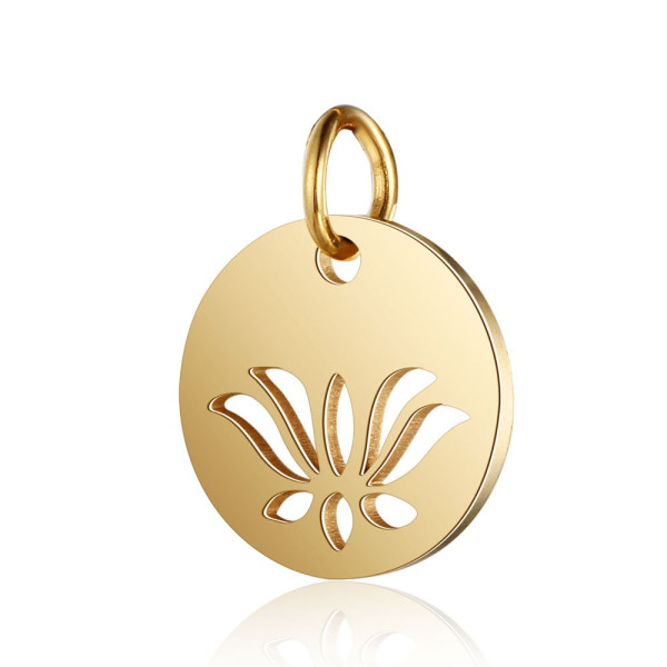 BU11191207173342A – Lot de 1 ou 2 Pendentifs Médaillon Fleur de Lotus 11 mm – Acier Inoxydable Doré
