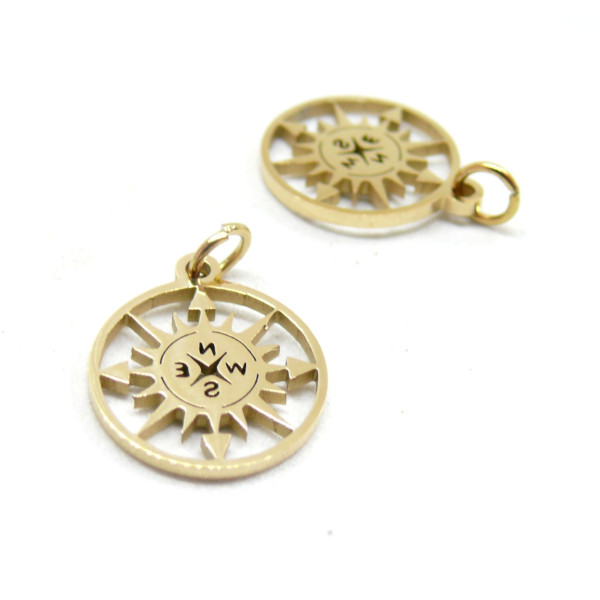 Pendentifs Boussole 15 mm – Acier Inoxydable 304 Doré