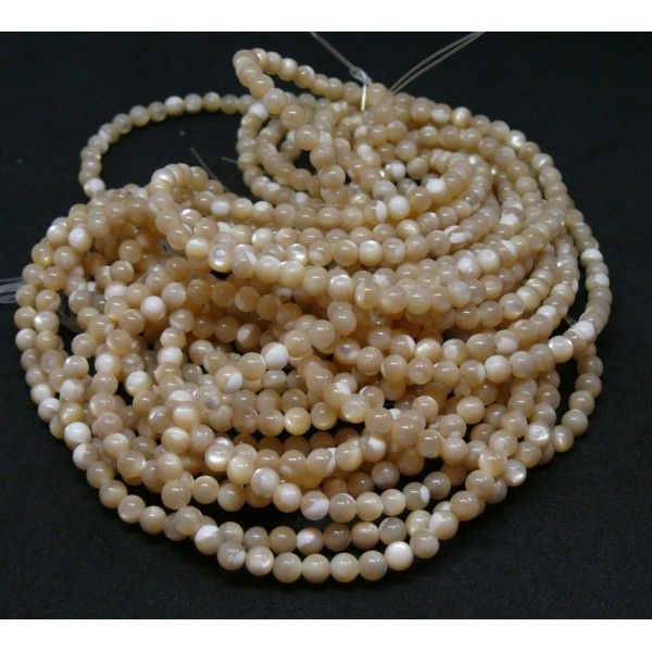 perles de nacre véritable Beige Crème Rondes 3mm