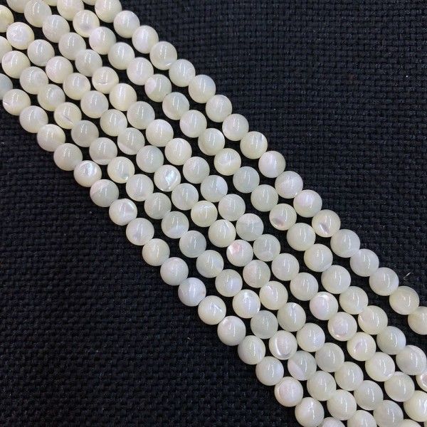 Perles de nacre véritable Blanc Crème Rondes 4 mm